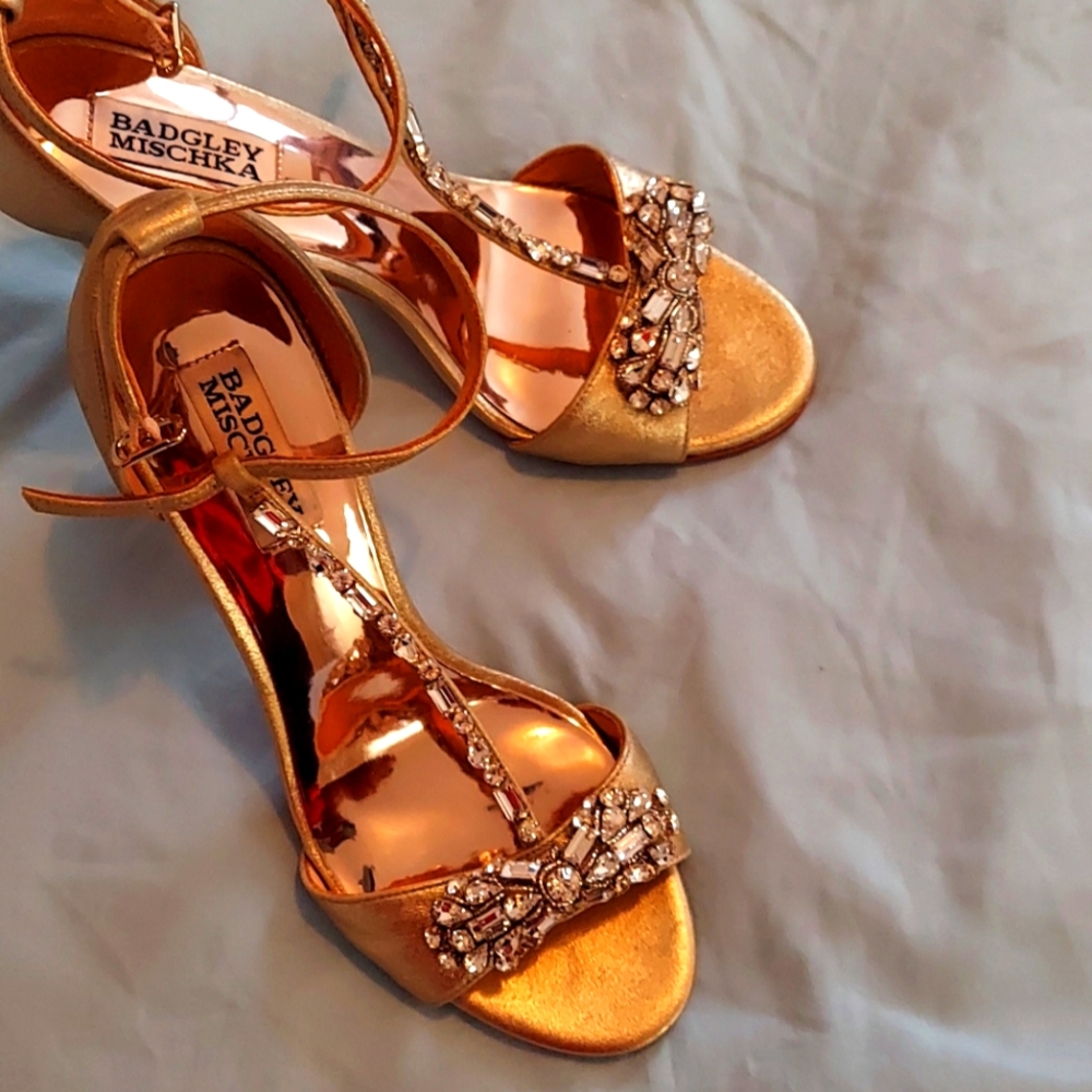 Badgley Mischka brand shoe in platino Metallic sue